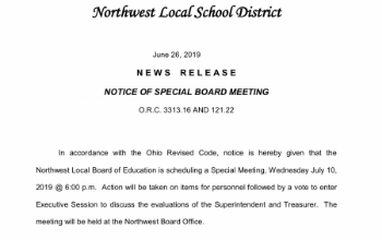 News Release: Notice of Special Board Meeting