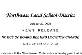 Notice of Board Meeting Location Change 