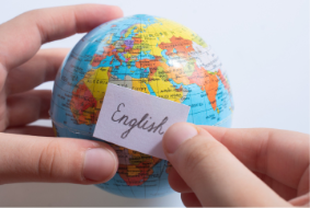 The word English written on a globe