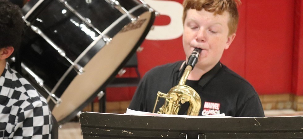 Student playing the saxophone